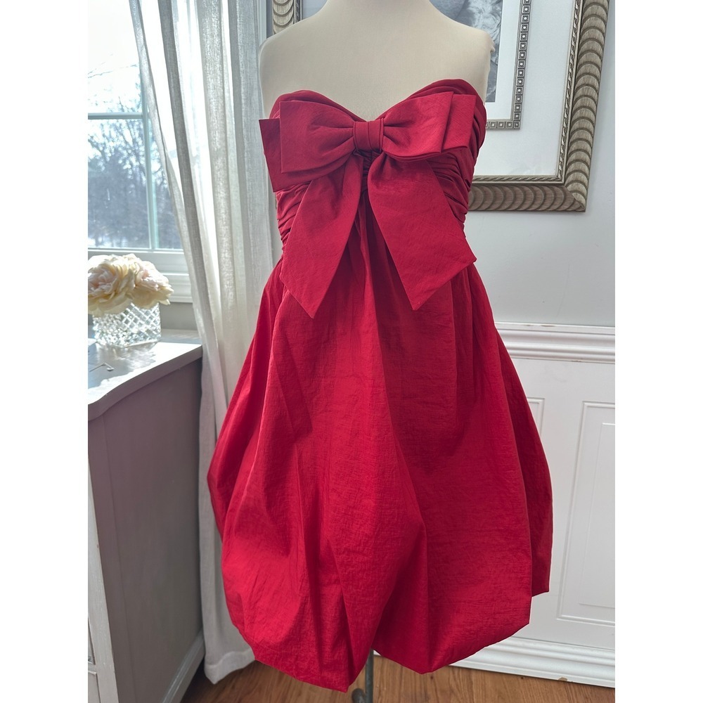 Cache Luxe Strapless Bubble Hem Oversized Bow Babydoll‎ Dress Size 4
